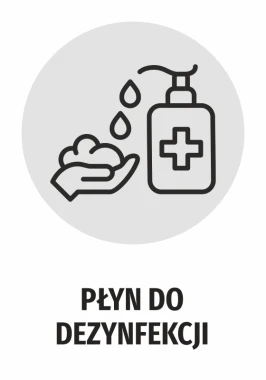 Disinfectant Sticker N480 - Graphic design featuring a hand with drops and a bottle with a cross symbol.
