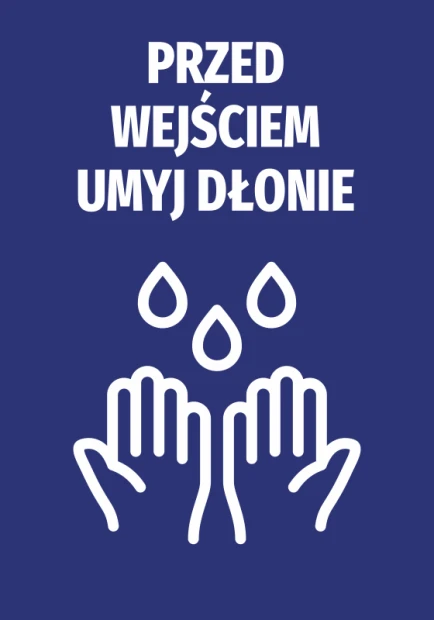 Handwashing sign before entry N490 - Graphic design with white text and handwashing icon on a dark blue background.