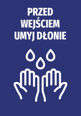 Handwashing sign before entry N490 - Graphic design with white text and handwashing icon on a dark blue background.