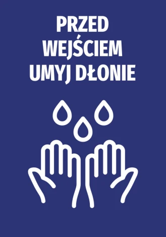 Handwashing sign before entry N490 - Graphic design with white text and handwashing icon on a dark blue background.