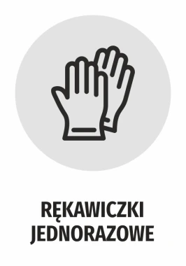 Disposable Gloves Sticker - Graphic Design. Two gloves in a circle, black outlines on a gray background.