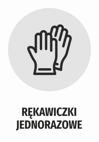 Disposable Gloves Sticker - Graphic Design. Two gloves in a circle, black outlines on a gray background.