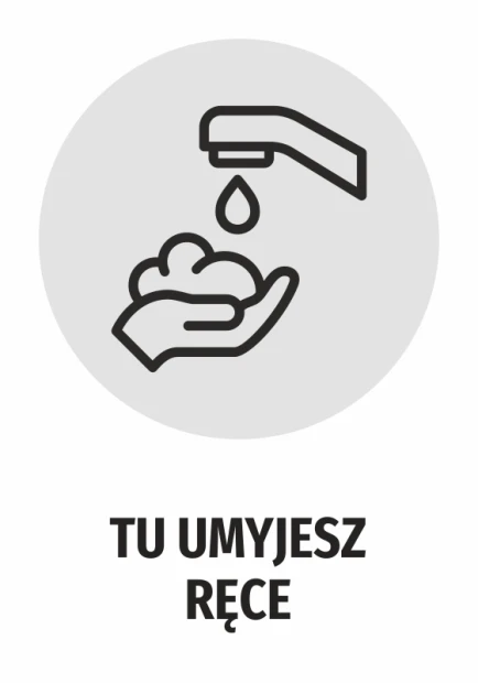 Handwashing sticker N482 - Graphic design featuring a hand holding soap under a faucet with a water droplet.