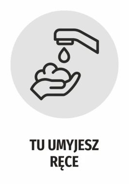 Handwashing sticker N482 - Graphic design featuring a hand holding soap under a faucet with a water droplet.