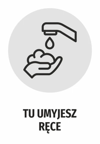 Handwashing sticker N482 - Graphic design featuring a hand holding soap under a faucet with a water droplet.