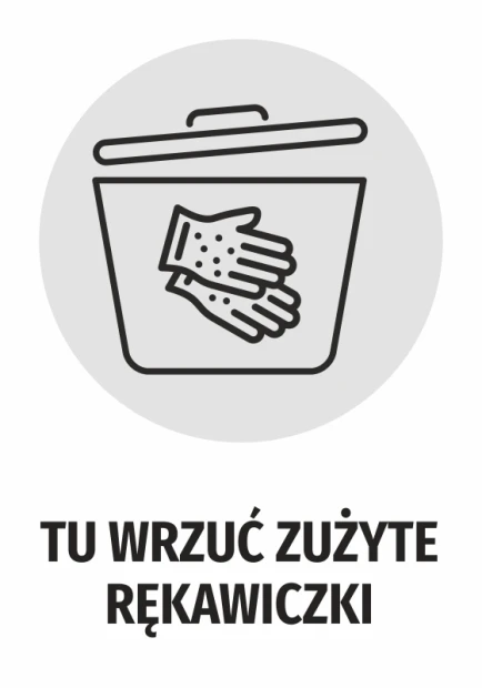 Sticker: Please drop used gloves - Graphic design featuring a basket with gloves.
