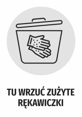 Sticker: Please drop used gloves - Graphic design featuring a basket with gloves.