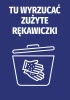 Sticker for disposing used gloves - Graphic design. White trash bin outline on a dark blue background.