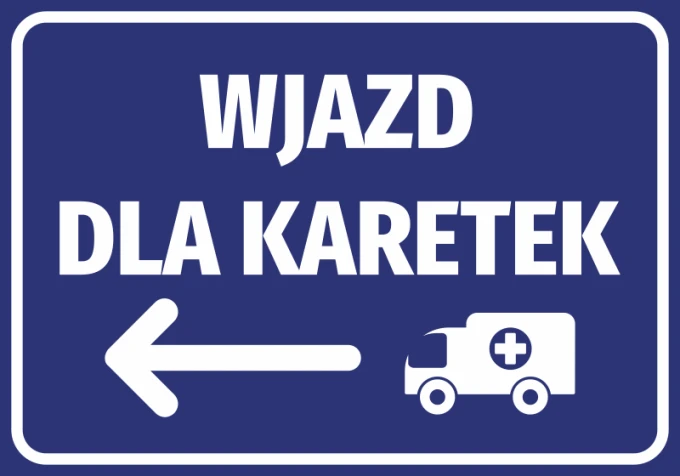 Ambulance Entrance Sticker N460 - Blue background with white text and ambulance icon. Left arrow.
