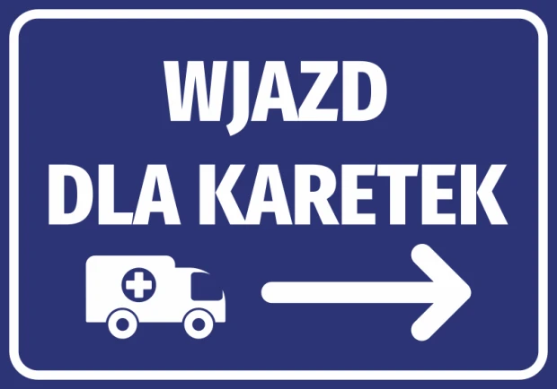 Ambulance Entrance Sticker N461 - Graphic design with white text and icon on a blue background, featuring an arrow.