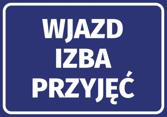 Entrance sticker - Graphic design. Rectangular sticker with white text on a blue background.