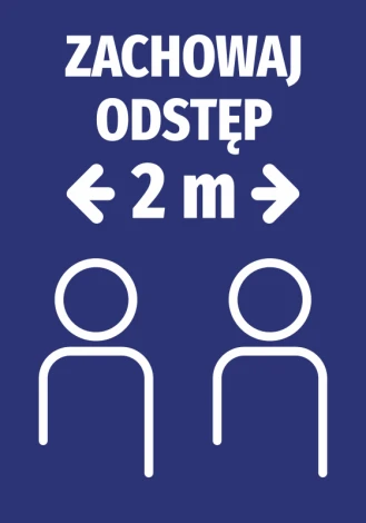 Keep a distance sticker N494 - Graphic design with two silhouettes and 2m distance arrows. Background color.