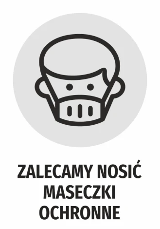 Sticker recommending wearing protective masks - Graphic design featuring a face icon with a protective mask.