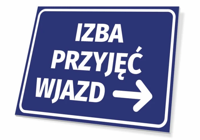Reception Room Sign T464 - Graphic design with blue background, white text, and right-pointing arrow.