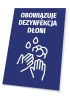 Hand sanitization required sign T488 - Graphic design with white hands and droplets on a blue background.