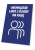 Sign: Limit of 3 people at checkout T493 - Graphic design. White text and icon of three on a blue background.
