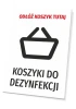 Sign: Please place the basket here - Graphic design. A black shopping cart icon on a white background with large text.