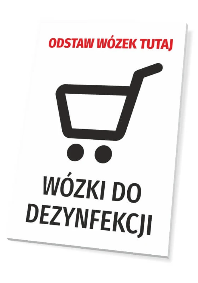 Sign: Please park the cart here - Graphic design. Black cart on a white background, text in uppercase letters.