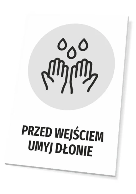 Handwashing sign for entrance T483 - Graphic design featuring two hands under water with droplets above.