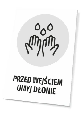 Handwashing sign for entrance T483 - Graphic design featuring two hands under water with droplets above.