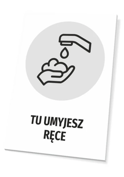 Handwashing sign T482 - Graphic design featuring a hand with a soap droplet and a stream of water.