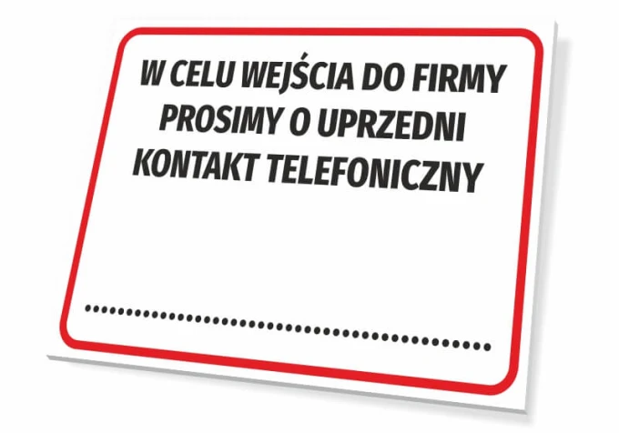 Sign: Please contact us by phone before entering the company - Graphic design. Simple form, black text.
