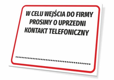 Sign: Please contact us by phone before entering the company - Graphic design. Simple form, black text.