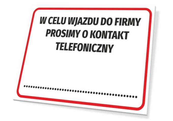 Sign: For entry to the company, please contact us by phone - Graphic design. Simple format, text in uppercase letters.