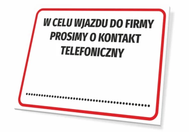 Sign: For entry to the company, please contact us by phone - Graphic design. Simple format, text in uppercase letters.