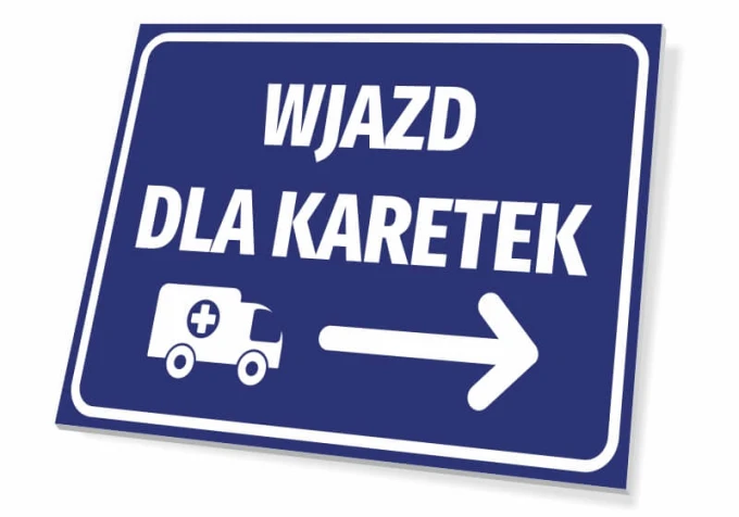 Ambulance Entrance Sign T461 - Graphic design. Blue background with white text and ambulance symbol. Arrow pointing.