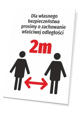 Sign T478 Keep Distance 2m - Graphic design with two silhouettes and text in black on a white background.
