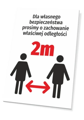 Sign T478 Keep Distance 2m - Graphic design with two silhouettes and text in black on a white background.