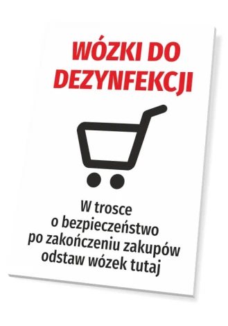 Disinfection Cart Sign - Simple design featuring a shopping cart and red text.