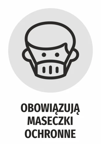Sticker: Masks Required - Graphic design featuring a person wearing a mask on a gray background.