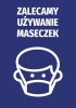 Sticker: We recommend wearing masks - Graphic design. White figure with a mask on a blue background.