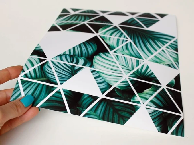 Geometric poster 181 - Graphic design with 3D shapes in shades of green and white.