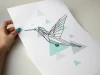 Hummingbird Poster 050 - Graphic design featuring a hummingbird motif with triangular elements in the background.