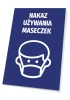 Mask usage sign - Graphic design. Blue background with a white icon of a face wearing a mask.
