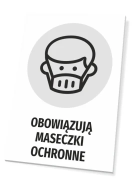 Face mask required sign - Graphic design featuring a figure with a mask in a circle.