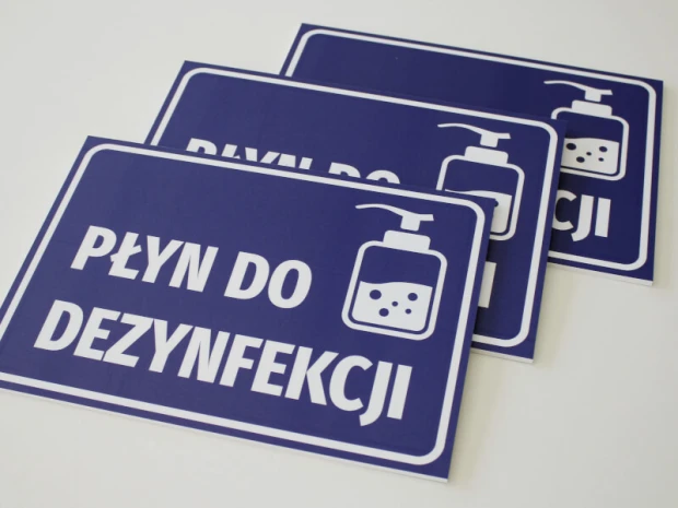 Disinfectant Liquid T415 Sign - Rectangular sign with a blue background and white text.