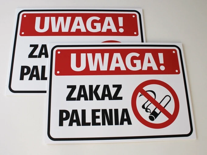 No Smoking Sign - Rectangular sign with a red background, white text, and symbol.