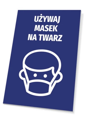 Face Mask Use Sign - Graphic Design. Blue background with a white face mask icon.