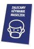 Sign recommending mask usage - Graphic design. Blue background with a white icon of a face wearing a mask.
