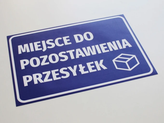 Delivery drop-off sticker - Graphic design. Blue background with white text and a box icon.