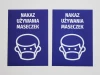 Mask use sticker - Graphic design. Two rectangular elements with a white face illustration wearing a mask.