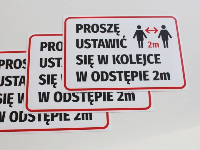 Queue Please Maintain 2m Distance Sticker - Graphic Design. White background, black text, icons of people and arrows.