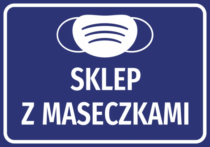 Sticker Store with Masks N504 - Graphic design. Blue background with white mask graphic and large text.