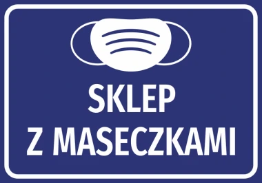 Sticker Store with Masks N504 - Graphic design. Blue background with white mask graphic and large text.