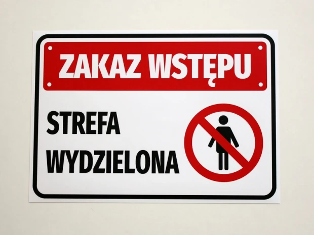 No Entry Sticker - Design. Red rectangle with white text and crossed-out symbol.