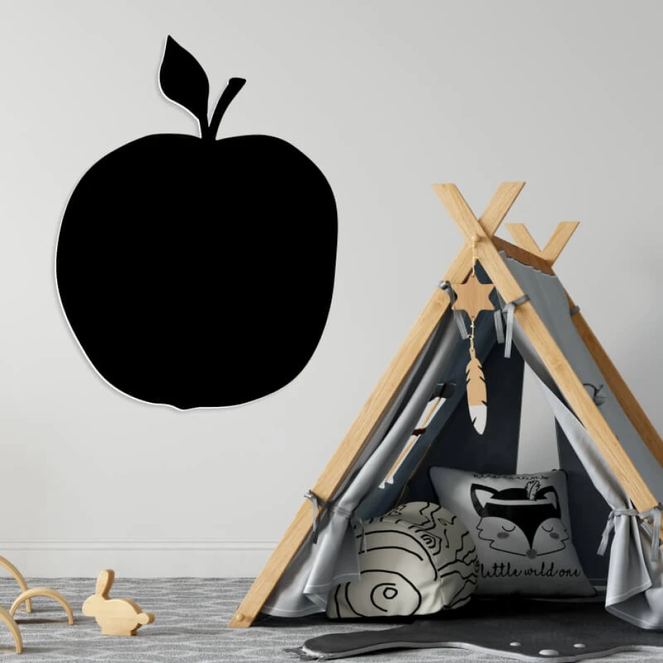 Chalkboard magnetic board apple 026 - Kids\' room decor with light-colored walls and a fabric tent nearby.